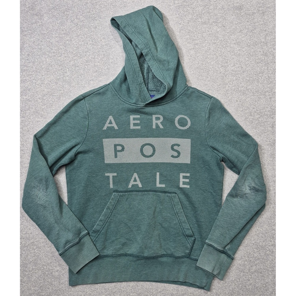 Vintage Y2K Aeropostale Mens Small Teal‎ Hoodie Pullover Sweatshirt Long Sleeve